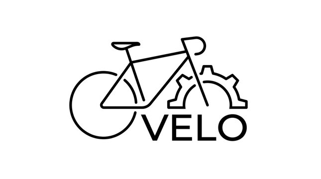 Modern VELO Bicycle  Gear Logo Clean Cycling Concept with Minimalist Line Art.