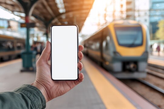 Train station smartphone mockup in hand