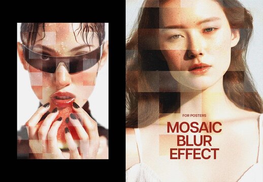 Square Mosaic Blur Poster Effect Mockup