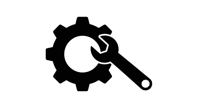 Gear with wrench tool icon symbol.