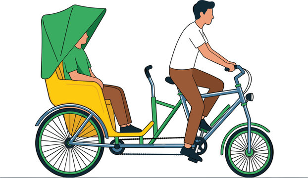 Side view rickshaw transportation vector illustration urban cycle taxi service carrying passenger minimal flat design concept.eps