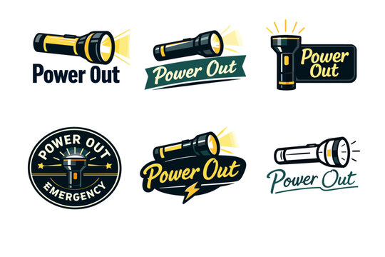 Set of flashlight power out logos illustrating emergency light themes