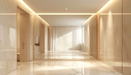Fototapeta premium Modern luxury hallway with marble walls and soft ambient lighting design