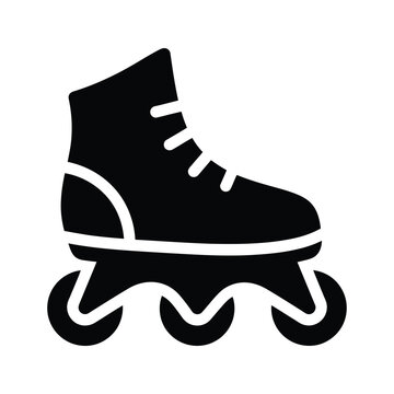 A stylized illustration of a rollerblade shoe with four wheels