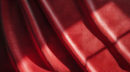 Fototapeta premium Red velvet curtain with dramatic lighting and shadows