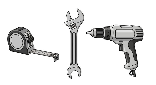 Drill Wrench and Tape Measure Tools.