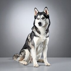 Fototapeta premium Siberian Husky Dog Sitting on Matte Surface with Thick Fur Texture