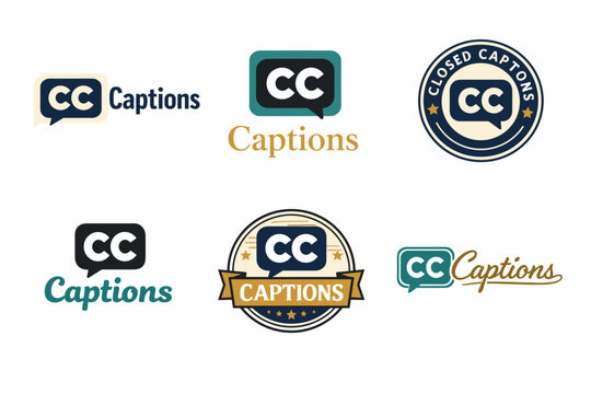 Collection of closed caption designs with speech bubbles and typography