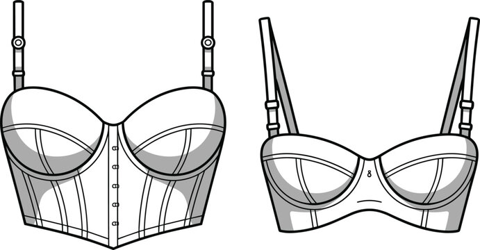 Strapless bra and corset top fashion illustrations front and back views.