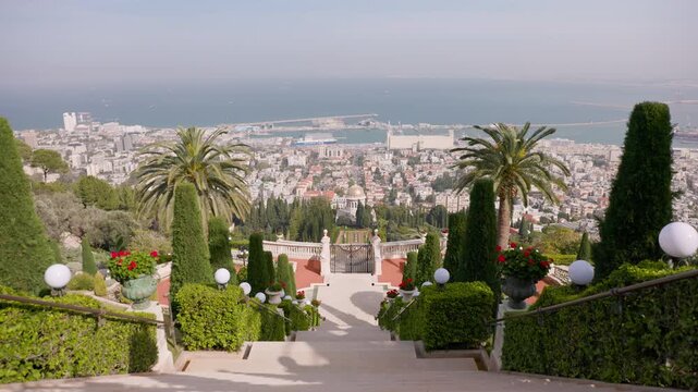 Haifa city skyline seen from Bahai gardens, Israel