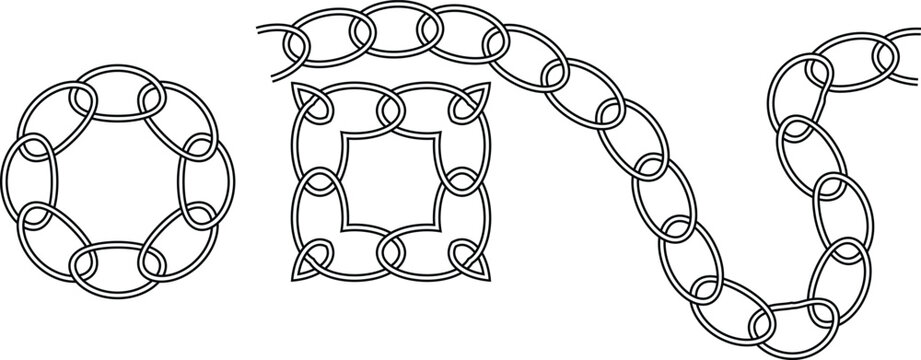 Celtic knotwork chain designs in black on white background