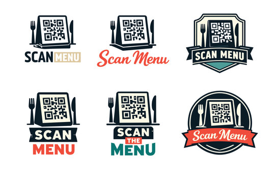 Various "scan menu" qr code designs for digital dining experience