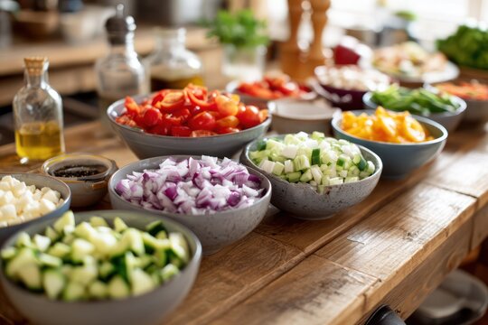 Kitchen mise en place with vegetables