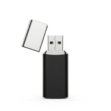 A black usb flash drive with a silver usb connector and a removable storage module