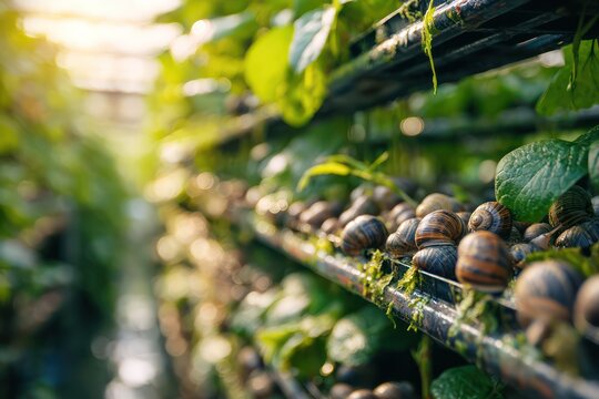 Heliculture snail breeding farm outdoor setting