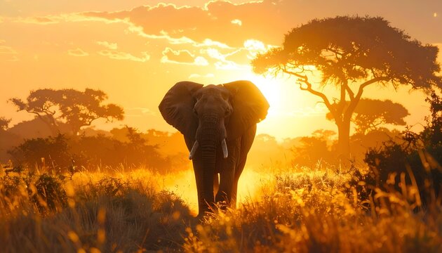 African Elephant in Golden Sunset Light