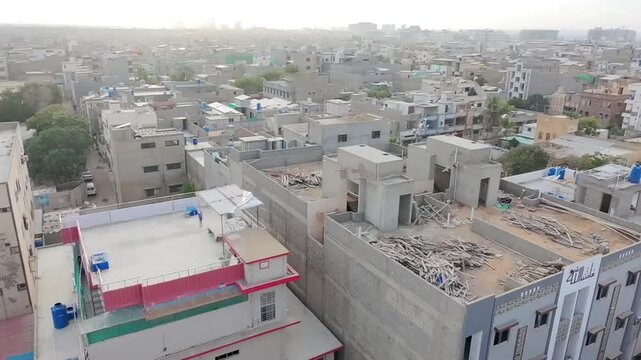 Karachi, Pakistan - April 02, 2026: Aerial view of Karachi's most populated area. Korangi Karachi