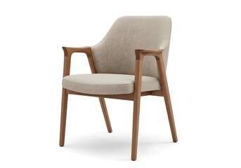 Fototapeta premium Modern armchair with wooden frame and beige upholstery