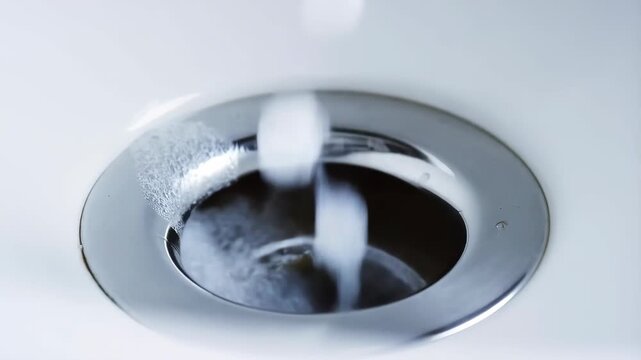 Sink drain with soapy water swirling down featuring bathroom, kitchen, plumbing with stainless steel and metal elements for circular, hole projects,