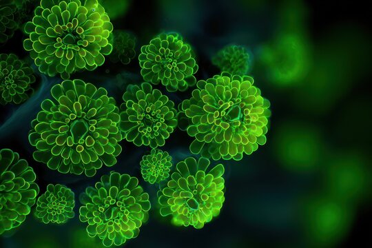 Green algae cells microscopic biological patterns