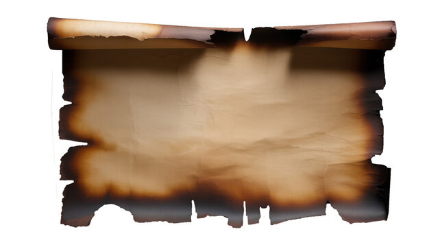An old parchment with visible burn marks and tattered edges