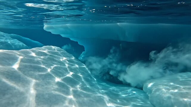 Sunlight filters through ocean waves creating shimmering patterns underwater.
