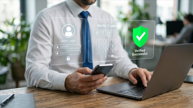 Secure User Login and OTP Verification Interface with Green Shield Authentication Success