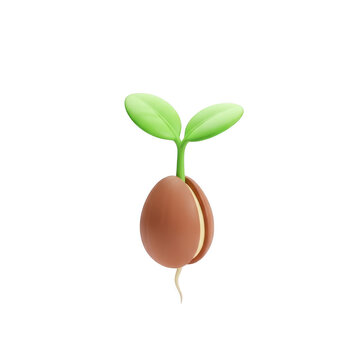 3D rendered illustration of a sprouting seed with green leaves isolated on transparent background