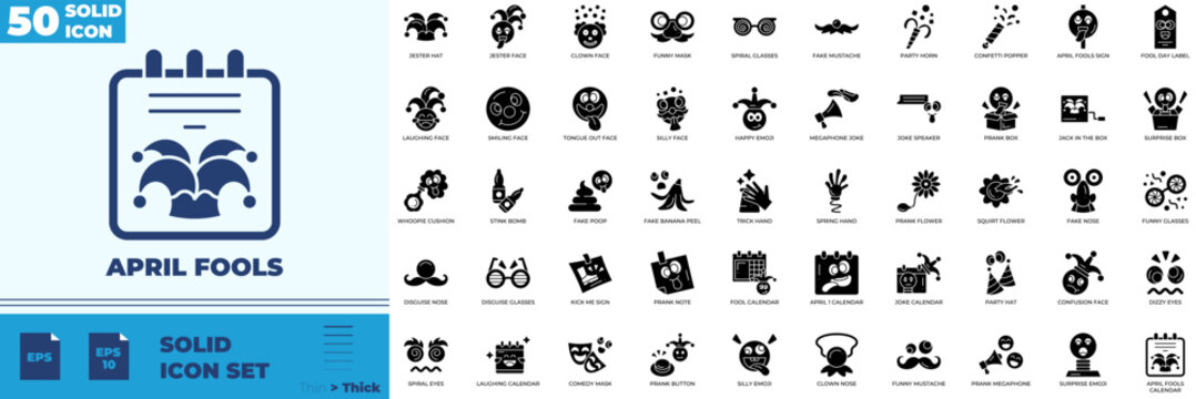 April Fools Solid Editable Icons set