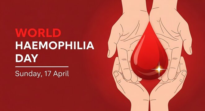 World haemophilia day awareness illustration with hands holding blood drop