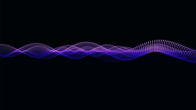 Abstract purple and blue glowing particle wave flowing dynamically in a dark space render 3D