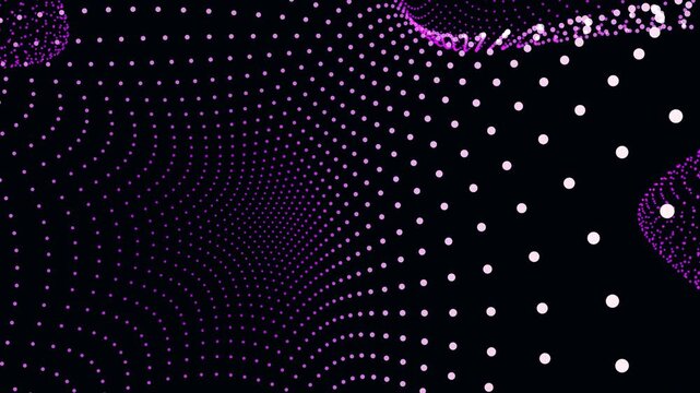 Hypnotic swirling vortex of glowing pink and purple dots radiating outward in dark space render 3D