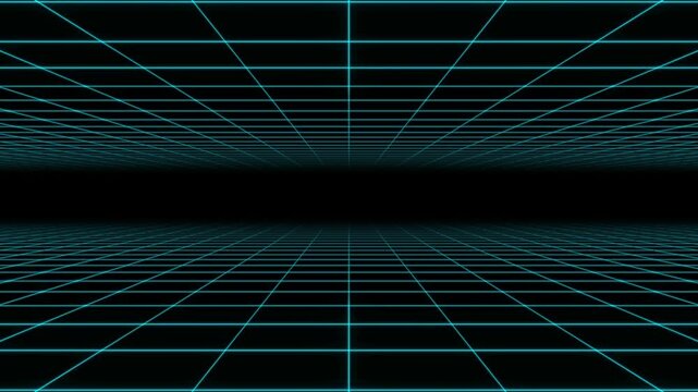 Abstract cyber retro futuristic cyan neon grid lines tunnel background 3d render