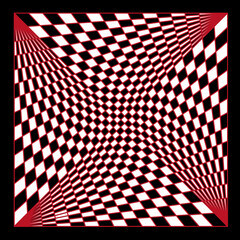 Obraz premium Black and white op-art checkered pattern. Modern monochrome geometric warp background for creative design projects