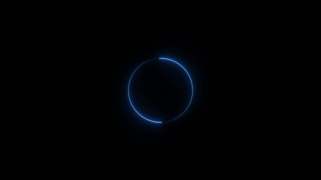 Neon light glowing square animation and loading saber. Abstract energy circle with lightning discharges.