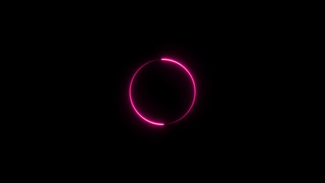 Neon light glowing square animation and loading saber. Abstract energy circle with lightning discharges.