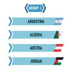 Fototapeta premium World Cup Group J with Argentina, Algeria, Austria, and Jordan flags