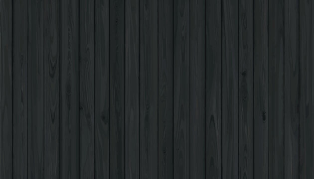 Seamless dark wooden plank texture in black charcoal tones. Elegant vertical vector background for interiors, branding, packaging, and modern design projects with natural wood grain detail.