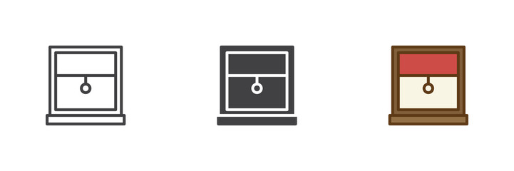 Window with louvers icon set in line, outline and solid styles. Vented window icon with editable stroke vector sign, ventilation symbol, home element icon.