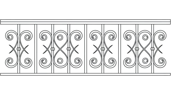 Decorative wrought iron railing border with ornate scroll pattern