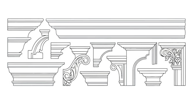 Architectural molding and decorative corbel outline set for classic interior design
