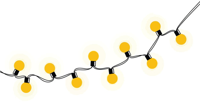 A string of bright yellow lights curves across a white background