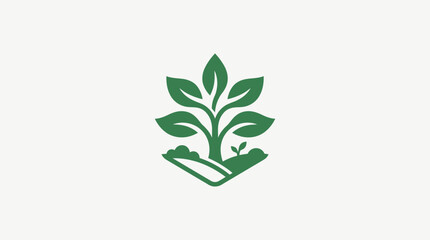 Obraz premium Minimalist Green Plant Logo on White Background