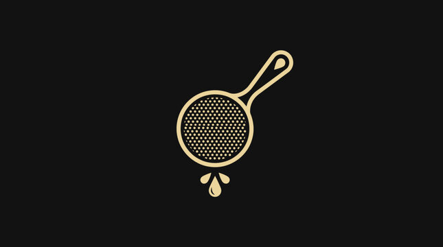 Elegant Gold Strainer Icon on Black Background