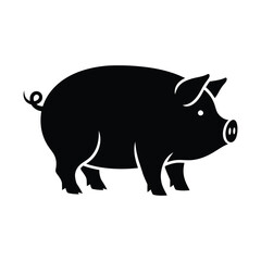 Fototapeta premium Black silhouette of a pig standing sideways, a simple graphic illustration of a farm animal.