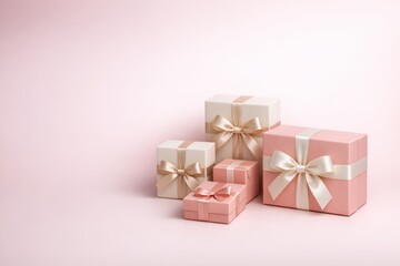 Obraz premium Elegant Pink and Cream Gift Boxes with Satin Ribbons Mockup