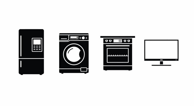 Home Appliances Black Silhouette Icons Set Isolated on White Background