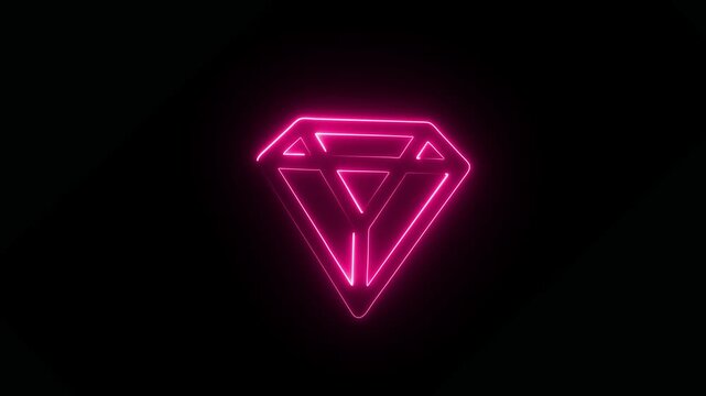Glowing pink Neon diamond icon concept animation. glowing neon diamond jewel precious stone icon animation on background 4k motion video