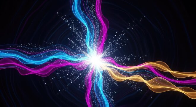 Abstract visualization showing energetic fluctuations and particle creation within the deep quantum vacuum field structure, research, background, fluctuation