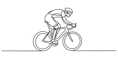 Fototapeta premium A minimalist single line drawing of a professional cyclist riding a racing bicycle in a race Vector, illustration